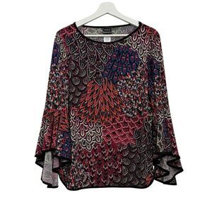Coco Bianco Multicolor Peacock Pattern Tunic Top size Large